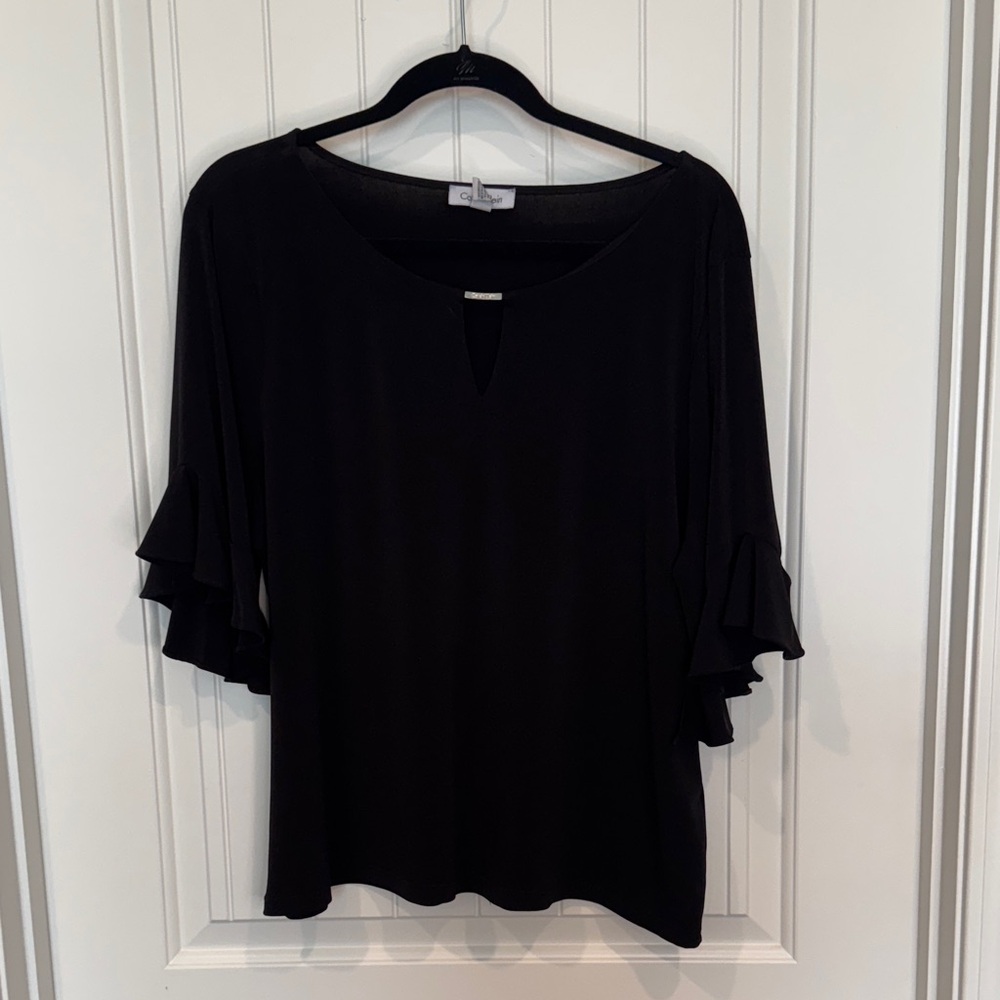 Calvin Klein Black Ruffle Sleeve Blouse